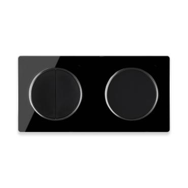 Serienschalter 2fach, Lichtschalter mit Glas-Abdeckrahmen 2fach, waagerecht - schwarz